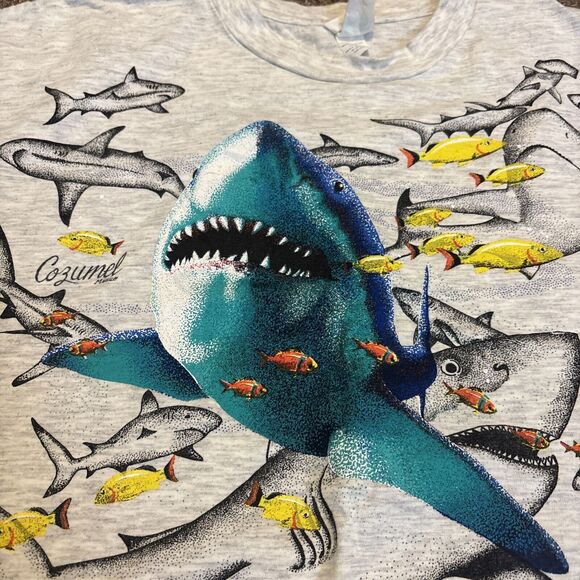 Shark AOP All Over Print Single Stitch T-shirt Large - Double Sided - Grey - Picture 4 of 7